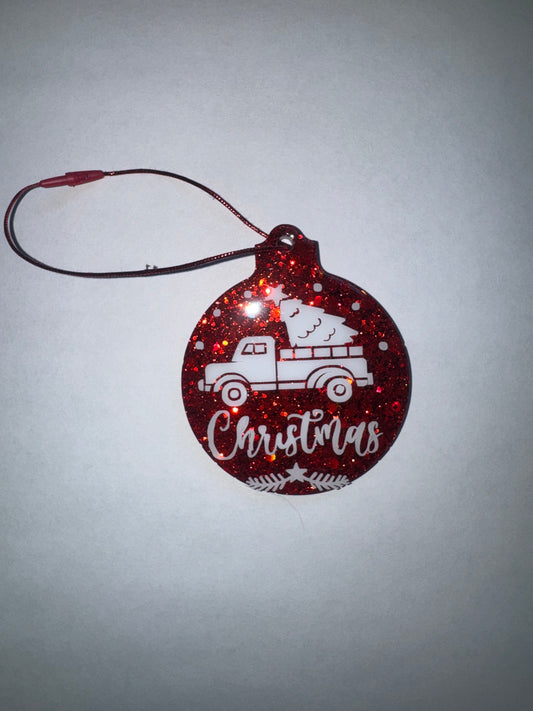 Christmas Truck Ornament with Red Glitter